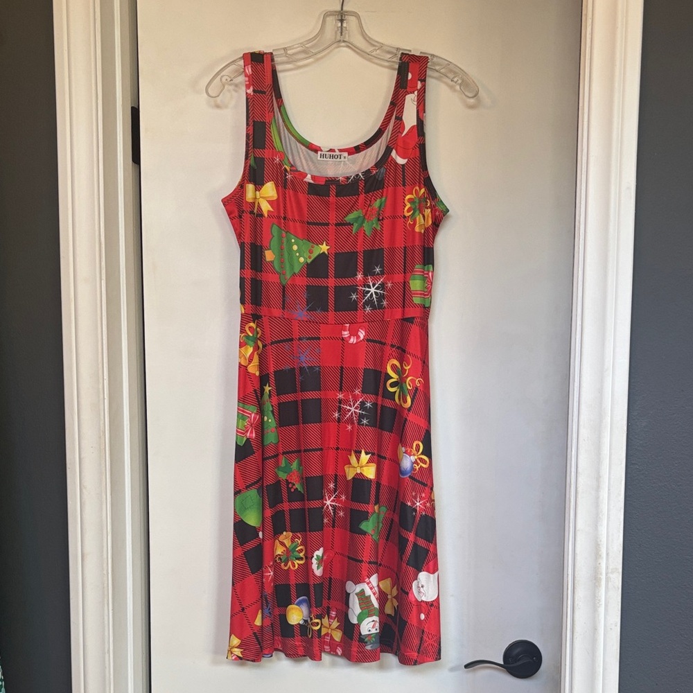 Festive Red Plaid Mini Dress